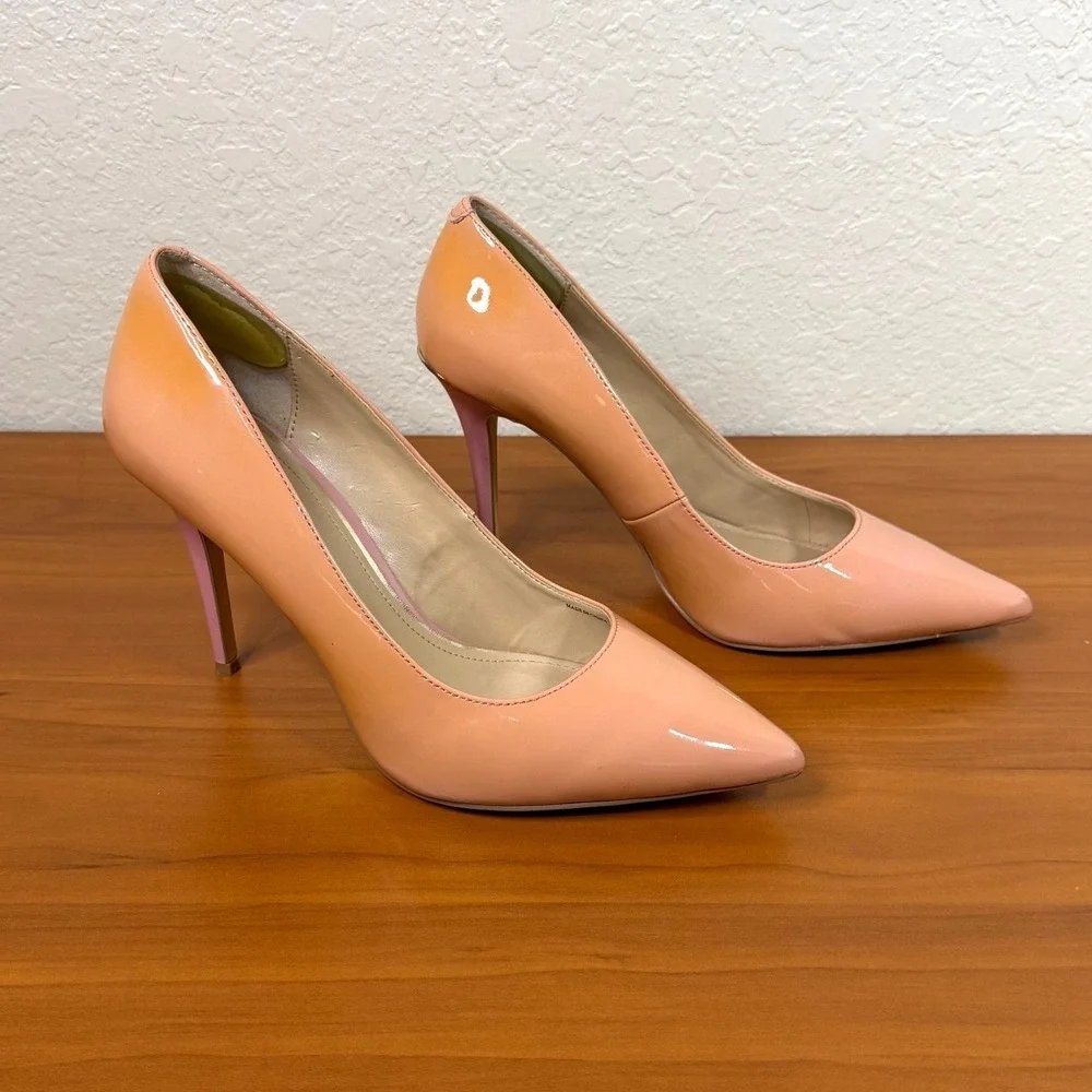 White House Black Market Olivia Antique Bloom Patent Leather Pumps Pink Heel 9M